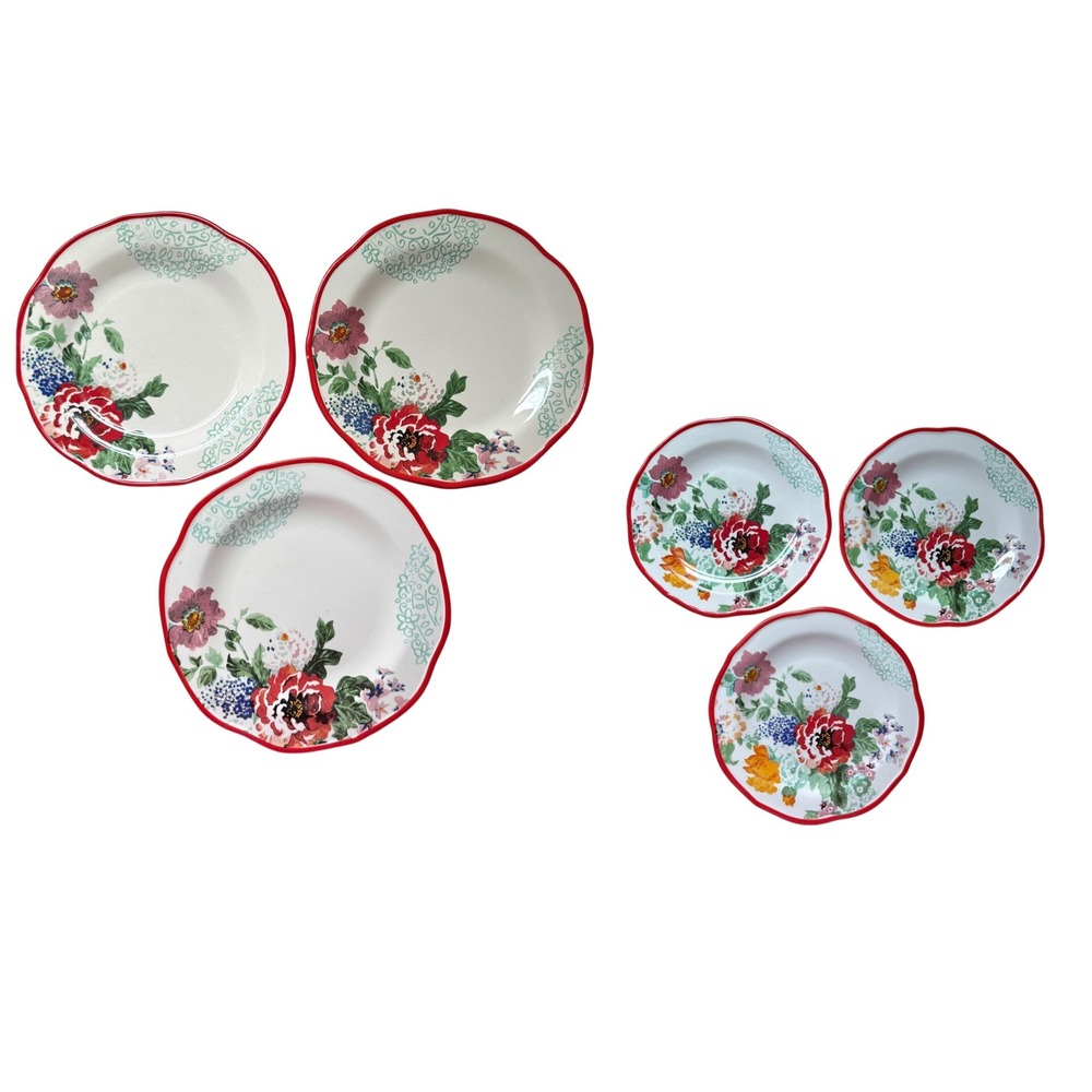 Pioneer Woman Country Garden 6 Piece Plate Set Dinner Salad Scalloped Stoneware
